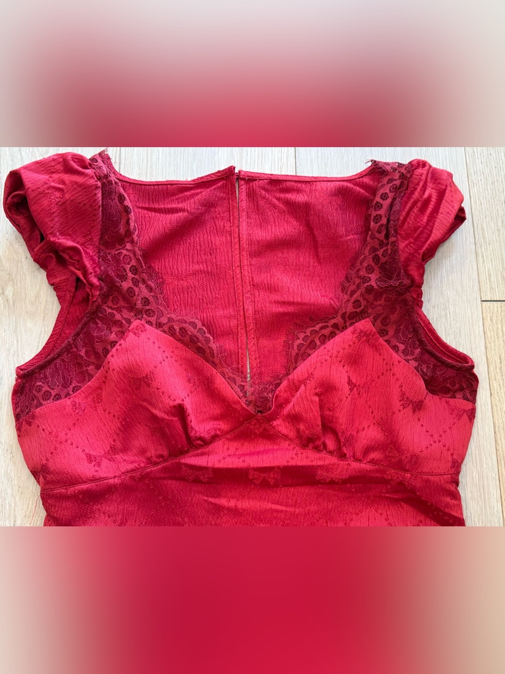 Free People Foolish Heart Midi Dress Red Dahlia Combo Size M Lace Romantic Sexy - Picture 5 of 7
